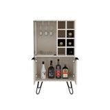 TUHOME Aster Bar Cabinet with Double Doors, Glass Display Compartment, Eight Bottle Cubbies and Stemware Storage, Versatile Organization for Dining or Living Spaces, Modern Design Ideal for Entertaining and Everyday Home Use