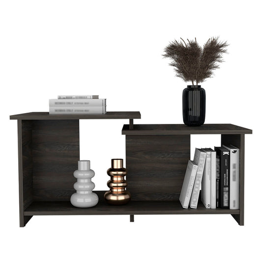 Tuhome Wema 3 Coffee Table with Lower Open Shelf, Dual-Level Shelving, Modern Espresso Finish for Living Room