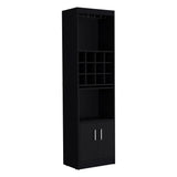 Kevil 71-Inch Tall Bar Cabinet with Pull-Out Tray, 12-Bottle Wine Cubbies, Glass Holder Stemware Rack, Multi-Tier Shelves, Liquor Storage, Adjustable Compartments and Modern Freestanding Design for Home Entertainment