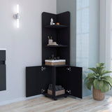 Tuhome Malibu 62" Tall Double Door Corner Linen Cabinet with Four Spacious Shelves, Freestanding Vertical Storage Tower for Towels Toiletries and Bathroom Essentials, Modern Space-Saving Organizer Unit