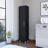 TUHOME Laska Tall Storage Cabinet with Five Interior Shelves, Integrated Broom Hangers, Wide Door Access, Metal Handle and Raised Legs, Space-Saving Multi-Purpose Organizer for Cleaning Supplies and Home Essentials