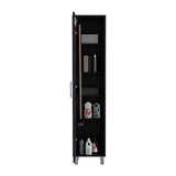 TUHOME Laska Tall Storage Cabinet with Five Interior Shelves, Integrated Broom Hangers, Wide Door Access, Metal Handle and Raised Legs, Space-Saving Multi-Purpose Organizer for Cleaning Supplies and Home Essentials