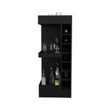 TUHOME Lyman 46" Tall Corner Bar Cabinet with Fourteen Wine Bottle Cubbies and Three-Tier Storage, Space-Saving Liquor Cabinet for Living Room or Dining Room, Modern Home Bar Organizer with Open Shelves and Contemporary Design