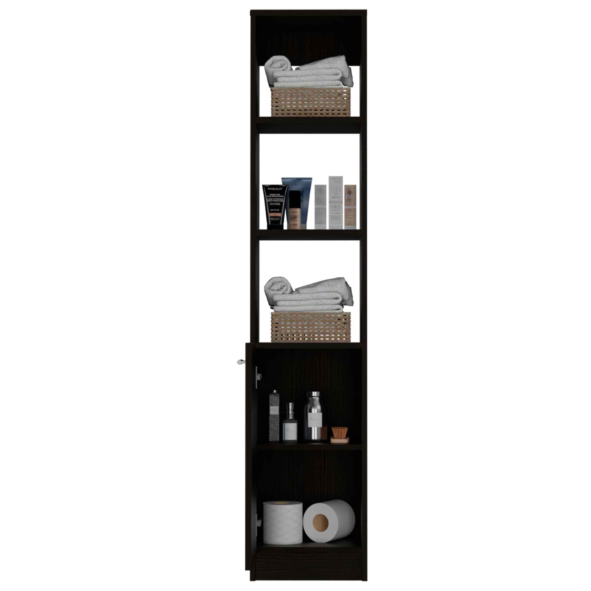 Leben Linen Single Door Cabinet, Three External Shelves, Two Interior Shelves