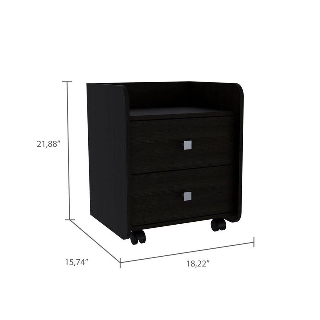 Aura Nightstand, Metal Handle, Two Drawers, Superior Top