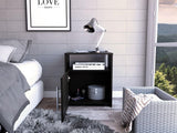 Tuhome Nordico Nightstand with Spacious Lower Cabinet, Open Shelf Storage, Modern Superior Top Surface, Sleek Contemporary Design, Functional Bedside Organizer for Books, Essentials, Lamps, and Daily Bedroom Use