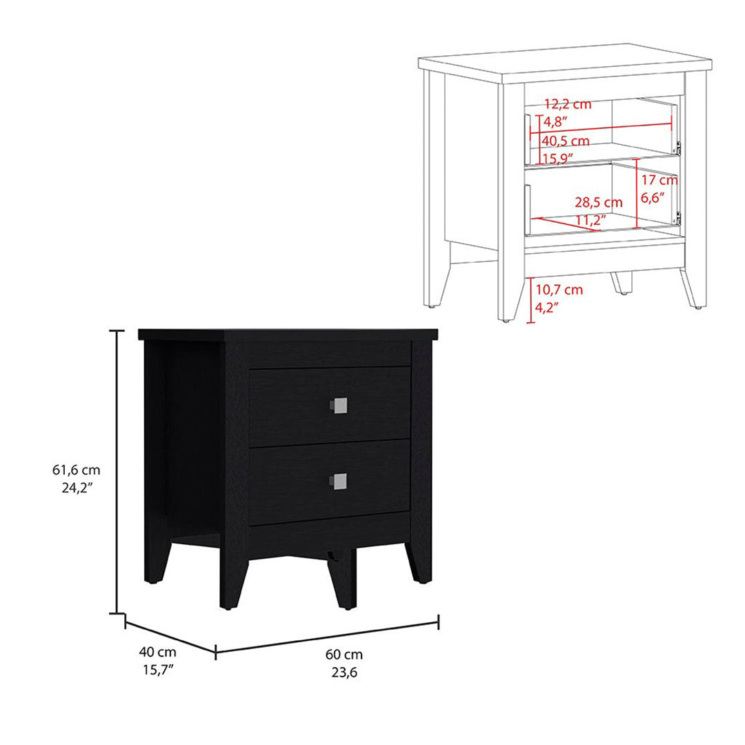 Amara Nightstand, Two Shelves, Four Legs