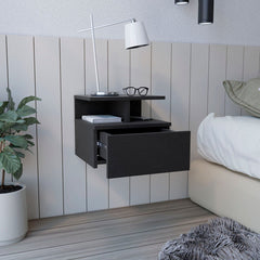 Adele Floating Nightstand, Drawer, Open Top Shelves