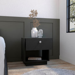 Macon Single Drawer Nightstand with Open Storage Shelf