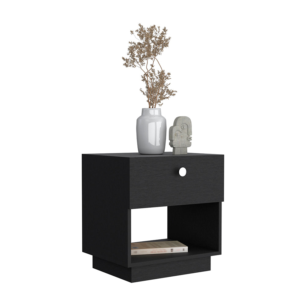 Macon Single Drawer Nightstand with Open Storage Shelf