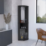 Tuhome Chicago 75" Corner Bar Cabinet with Mirrored Back, Double Glass Doors, Stemware Rack, Two Open Liquor Shelves, Space-Saving Modern Home Bar for Living Rooms, Entertainment Areas and Stylish Beverage Storage