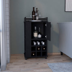 DEPOT E-SHOP Fraser Bar Cart with 6 Built-in Wine Rack and Casters, Black