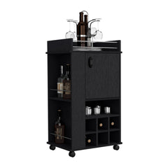 DEPOT E-SHOP Fraser Bar Cart with 6 Built-in Wine Rack and Casters, Black