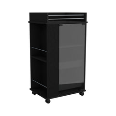 DEPOT E-SHOP Lansing Bar Cart with Glass Door, 2-Side Shelves and Casters