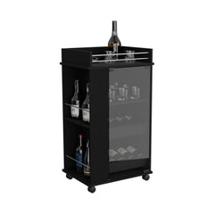 DEPOT E-SHOP Lansing Bar Cart with Glass Door, 2-Side Shelves and Casters