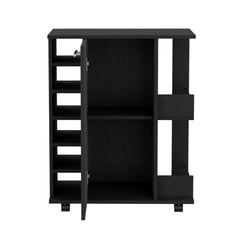 DEPOT E-SHOP Selden Bar Cart with 6-Built in Bottle Racks, Casters and 2-Open Side Shelves, Black