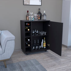 DEPOT E-SHOP Tilden Bar Cart Sleek Mobile Cocktail Station with Built-in Bottle Storage, Black