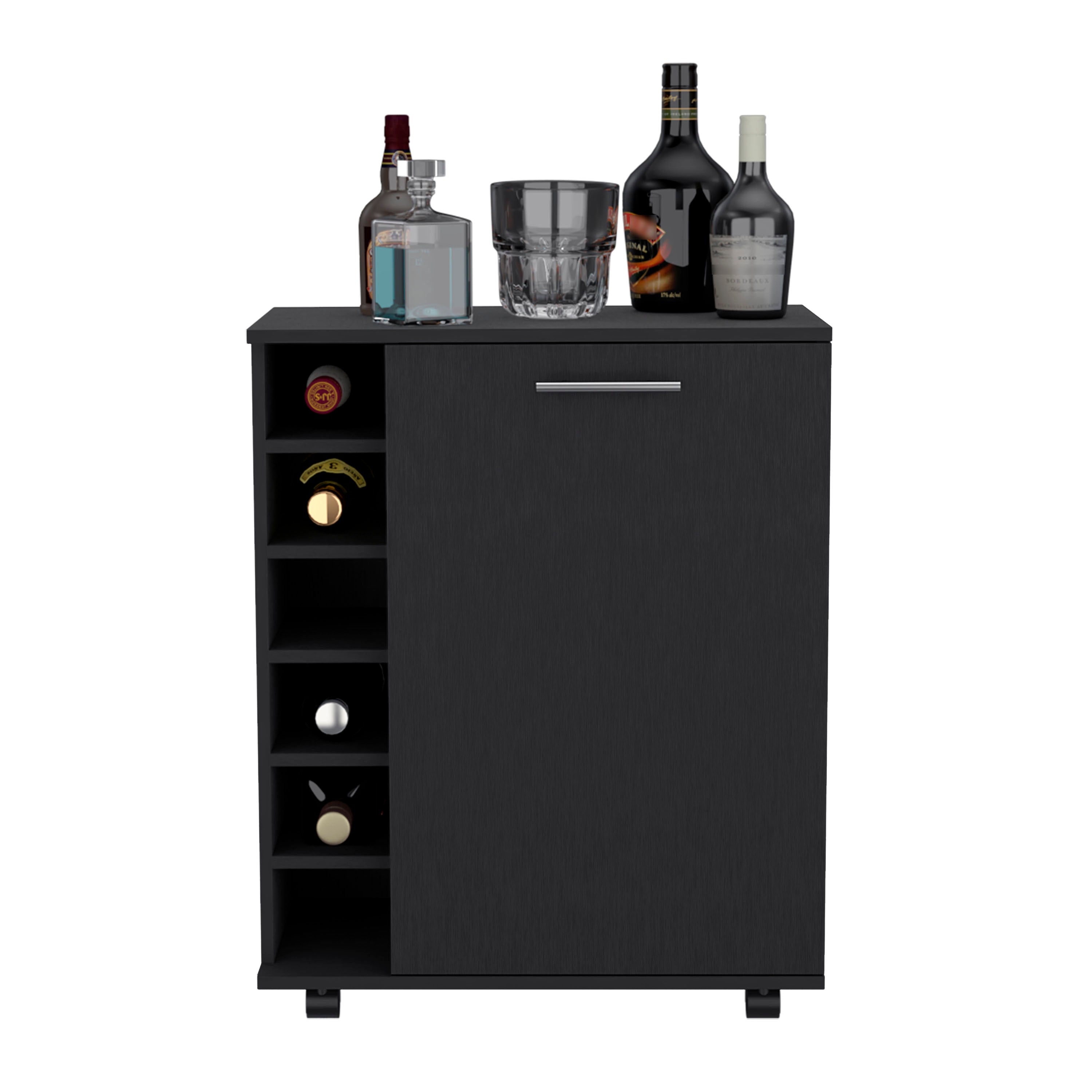 DEPOT E-SHOP Tilden Bar Cart Sleek Mobile Cocktail Station with Built-in Bottle Storage, Black