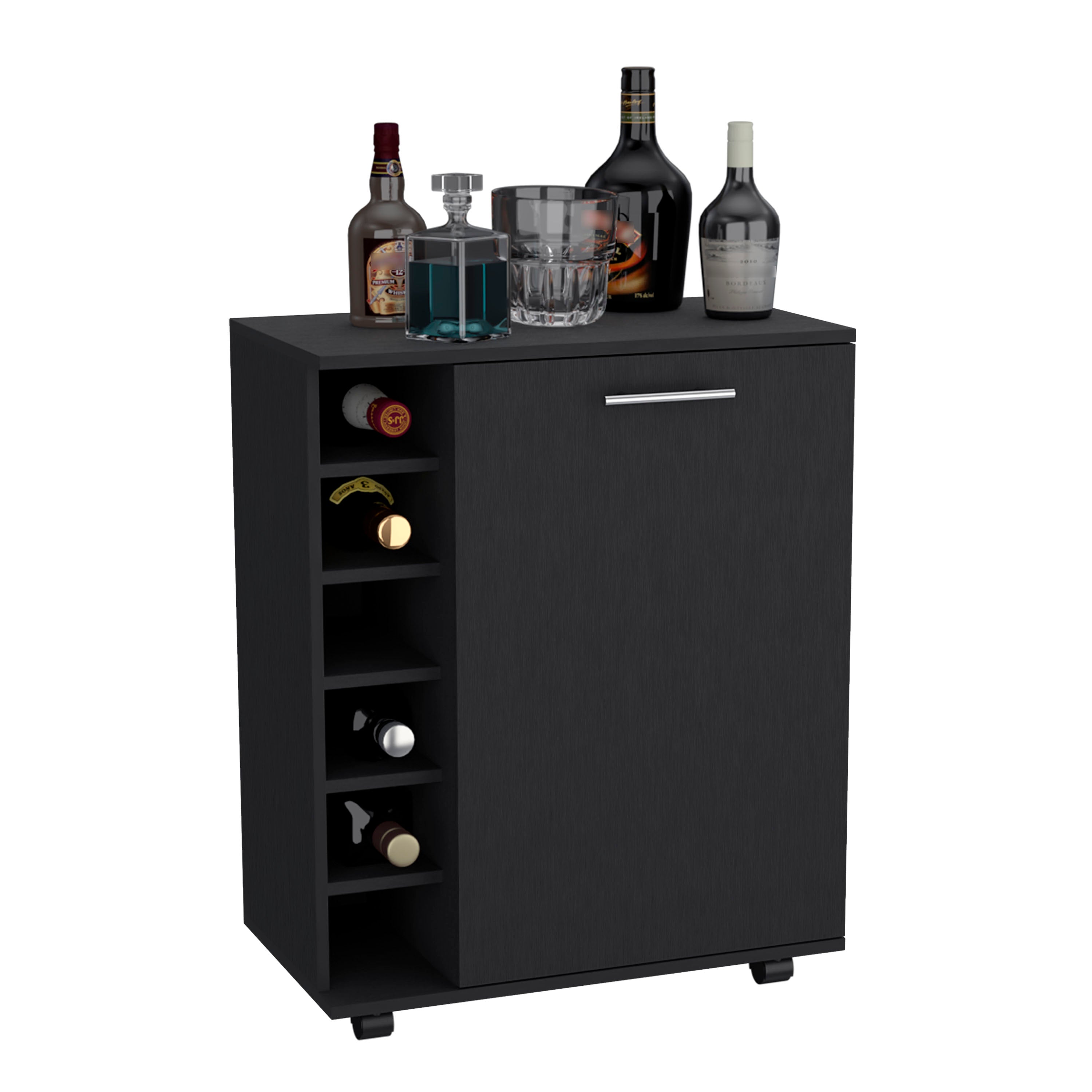 DEPOT E-SHOP Tilden Bar Cart Sleek Mobile Cocktail Station with Built-in Bottle Storage, Black