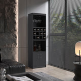 Kevil 71-Inch Tall Bar Cabinet with Pull-Out Tray, 12-Bottle Wine Cubbies, Glass Holder Stemware Rack, Multi-Tier Shelves, Liquor Storage, Adjustable Compartments and Modern Freestanding Design for Home Entertainment