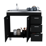 Ferretti Utility Sink Base Cabinet with Stainless Steel Countertop, Three Storage Drawers, Double-Door Cabinet and Integrated Faucet Opening for Modern Kitchen Organization, Prep Convenience and Functional Home Utility