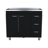 Ferretti Utility Sink Base Cabinet with Stainless Steel Countertop, Three Storage Drawers, Double-Door Cabinet and Integrated Faucet Opening for Modern Kitchen Organization, Prep Convenience and Functional Home Utility