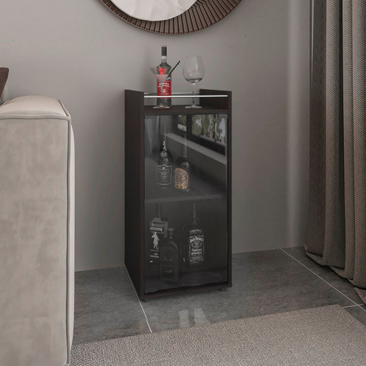 TUHOME Theba Minibar Cabinet with Two Doors, Open Center Shelf and Compact Modern Design, Functional Bar Storage Solution for Small Spaces, Ideal for Organizing Drinks, Glassware and Entertaining Essentials in Any Home