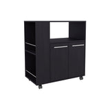 Eldon Two-Door Kitchen Base Cabinet Cart with Four Shelves, Side Storage, Locking Casters, Mobile Microwave Stand, Kitchen Organizer for Small Appliances and Counter Space Expansion