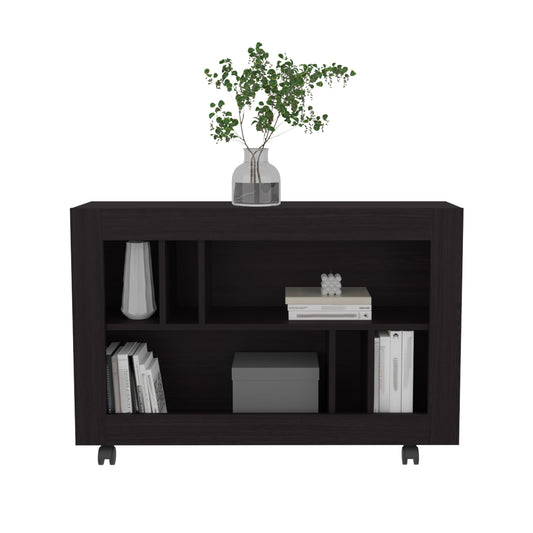 Joge 37.4" Wide Console Table Cart with Six Multi-Size Shelves, Mobile Entryway Table on Casters, Modern Side Table for Living Room, Hallway Storage and Display, Rolling Accent Furniture