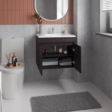 Chaux Floating Vanity, Wall-Mounted Bathroom Unit with Double Soft-Close Doors, Durable Resin Sink, Two Open Shelves for Smart Storage, Modern Bathroom Storage Solution for Small Spaces and Compact Bathrooms