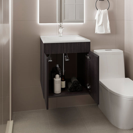 Meka Wall-Mounted Bathroom Vanity Console Modern Design Featuring Two Access Doors and Integrated Resin Sink Ample Concealed Storage Solution Perfect for Optimizing Space in Smaller Bathrooms
