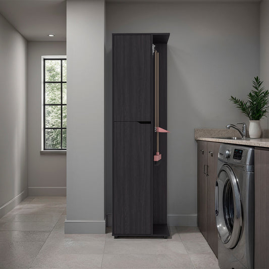 Austin Storage Broom Closet with Magnetic-Closure Doors, Tall Multi-Purpose Utility Cabinet for Cleaning Supplies, Durable Engineered Wood Construction and Space-Saving Design
