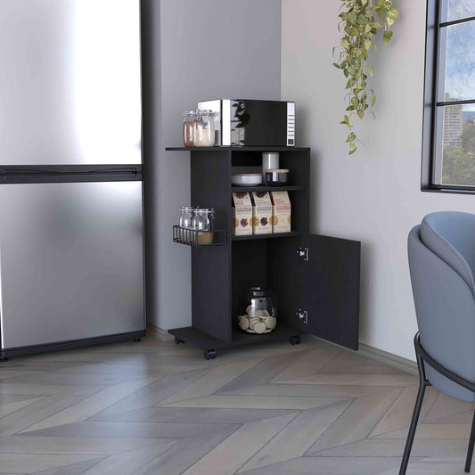 Clip Kitchen Cart with Spacious Countertop, Single-Door Storage Cabinet, Additional Rack Shelf and Smooth-Rolling Four Casters for Mobile Organization, Microwave Support and Versatile Everyday Kitchen Convenience