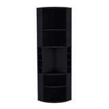 Oban Corner Bar Cabinet with Five Shelves, Eight Bottle Cubbies and Stemware Storage, Space-Saving Full-Corner Design for Home Entertainment, Multi-Level Display and Organized Beverage Storage for Modern Living Spaces