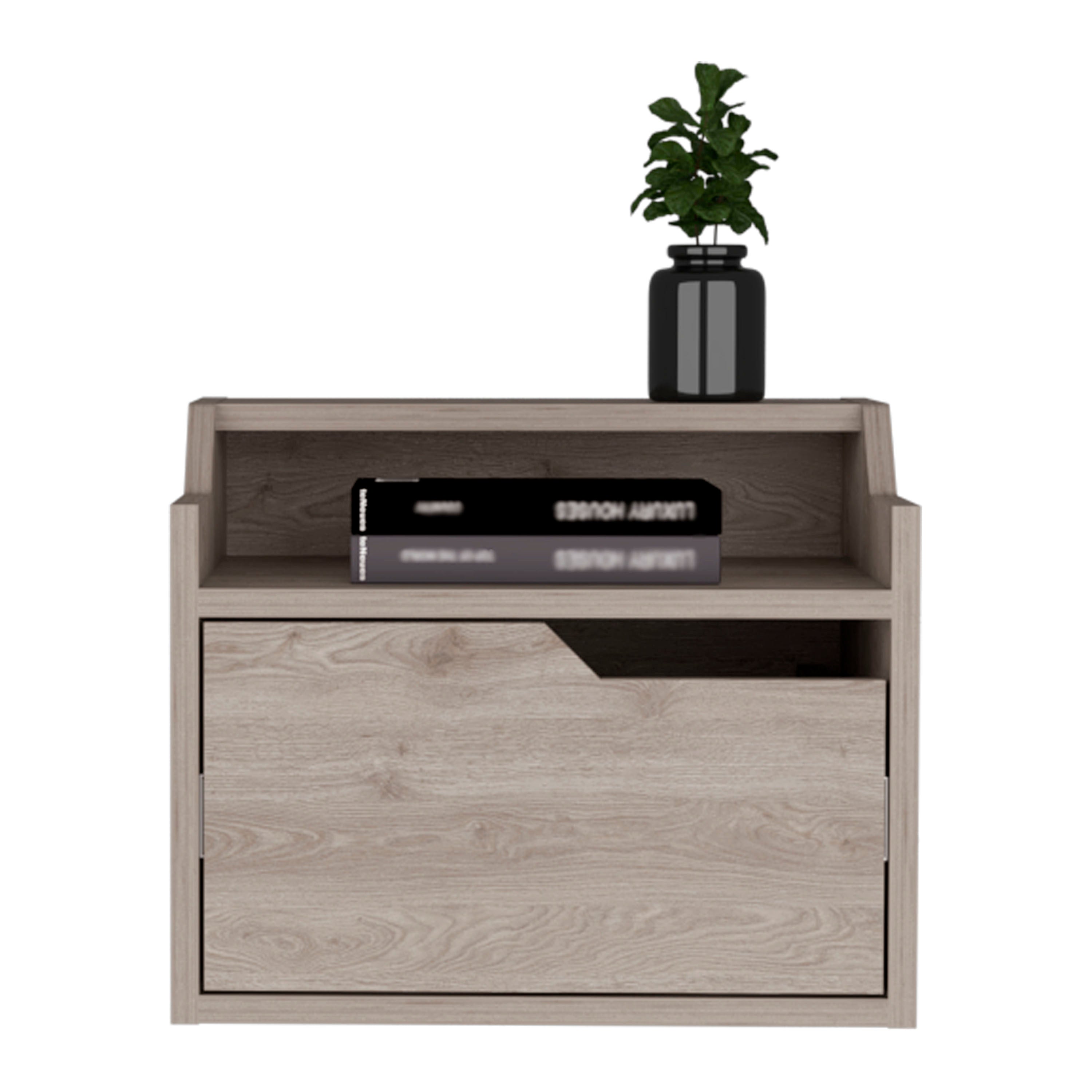 DEPOT E-SHOP Winchester Floating Nightstand, Modern Dual-Tier Design with Spacious Single Drawer Storage, Light Gray