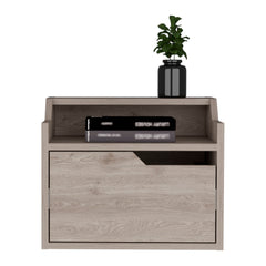 DEPOT E-SHOP Winchester Floating Nightstand, Modern Dual-Tier Design with Spacious Single Drawer Storage, Light Gray