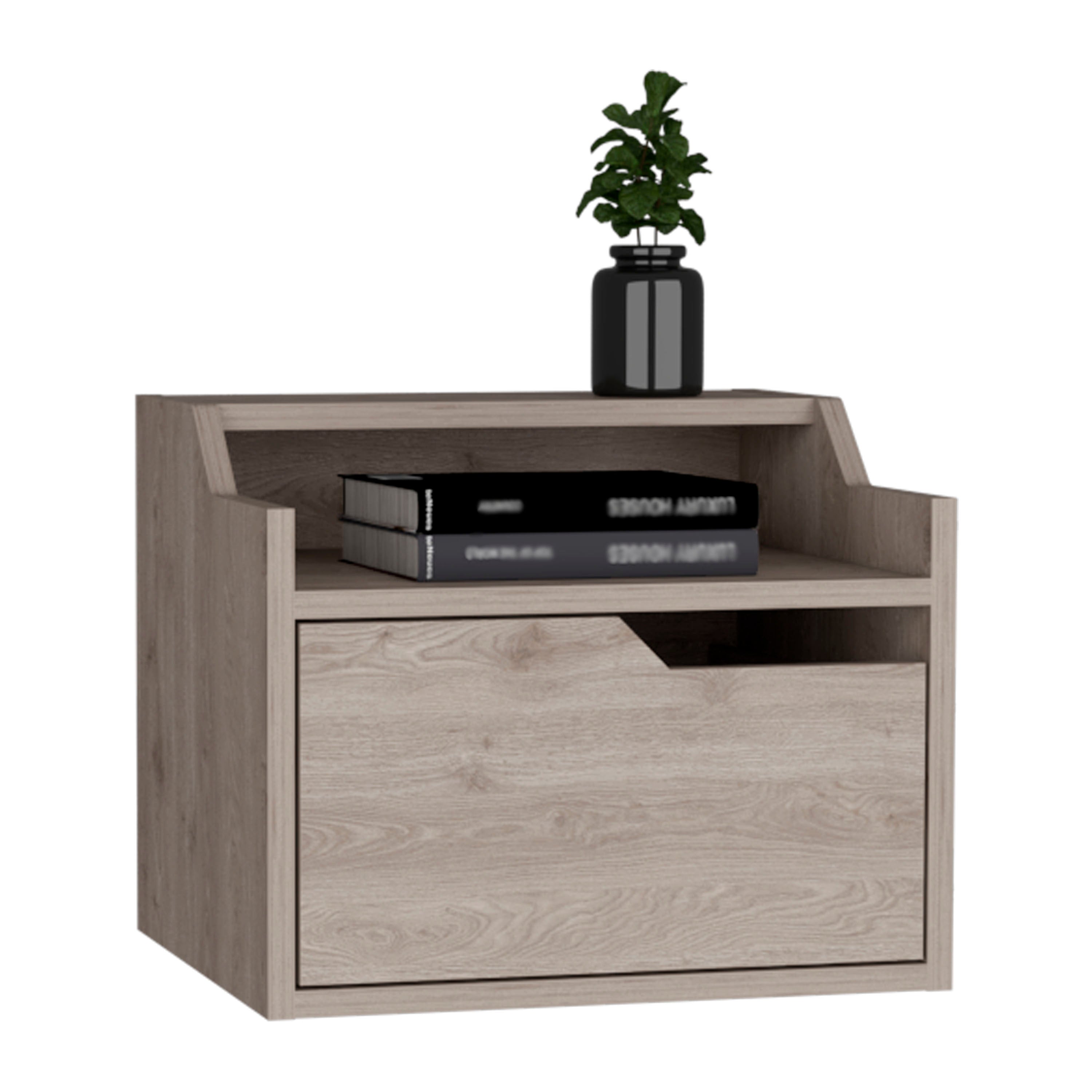 DEPOT E-SHOP Winchester Floating Nightstand, Modern Dual-Tier Design with Spacious Single Drawer Storage, Light Gray