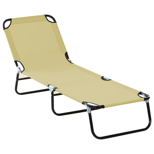 Outsunny Reclining Sun Lounger with Adjustable Footrest for Poolside Basking | Beige Hue