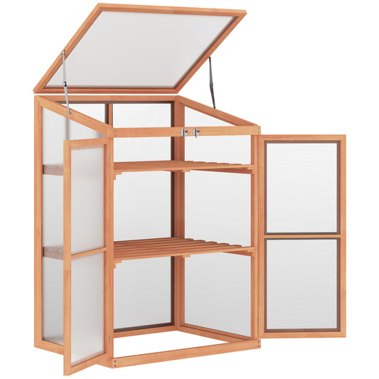 Outsunny Wooden Cold Frame Greenhouse Mini Outdoor Indoor Planter Box 30"L x 24"W x 43"H for Seedlings Plants Flowers