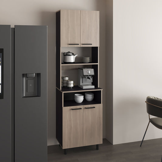 Otomo Pantry Cabinet with 5 Spacious Shelves and 4 Doors, Tall Freestanding Storage Unit for Kitchen Organization, Concealed and Open Storage for Small Appliances, Dinnerware, and Dry Goods