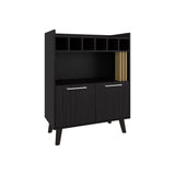 TUHOME Vance 40" High Bar Cabinet with Six Bottle Cubbies, Double-Door Storage Cabinets, Four Open Shelves, Modern Liquor and Wine Rack for Living Room, Dining Room, Home Bar Organization and Display