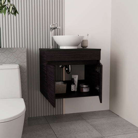 Manchester Free-Standing Bathroom Vanity Console Designed for Vessel Sink Integration Modern Style Featuring Ample Storage with Two Smooth Pull-Out Utility Drawers and One Open Display Shelf