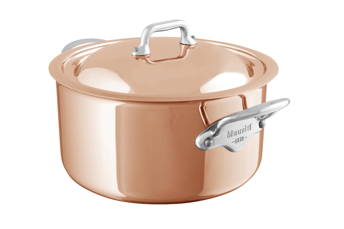 Mauviel M'6 S Induction Copper Stewpan With Lid, Cast Stainless Steel Handles, 6.2-Qt