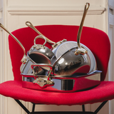 Mauviel Stainless Steel 3-Piece Pasta Set With Brass Handles, 9.7-qt Stock Pot & Insert