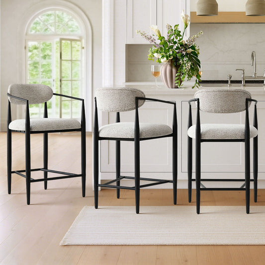 Manhattan 25.5" Chenille Counter Stool With Arms (Set of 3)