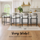 Manhattan 25.5" Chenille Metal Frame Counter Stool With Armrest And Footrest (Set of 3)