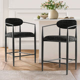 Manhattan 25.5" Chenille Metal Frame Counter Stool With Armrest And Footrest (Set of 2)