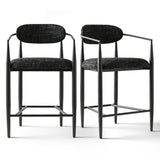 Manhattan 25.5" Chenille Metal Frame Counter Stool With Armrest And Footrest (Set of 2)
