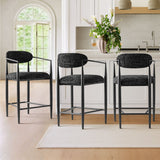 Manhattan 25.5" Chenille Metal Frame Counter Stool With Armrest And Footrest (Set of 3)