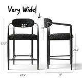 Manhattan 25.5" Chenille Metal Frame Counter Stool With Armrest And Footrest (Set of 2)